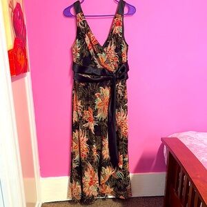 Evan Picone Black and Orange Floral Dress